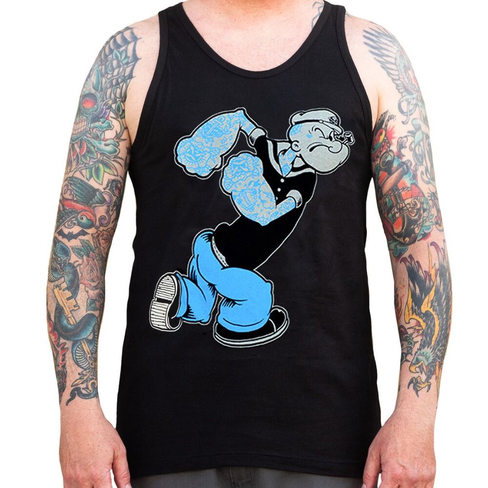 Sailor Man Black Tattoo Art Tank Top Stylized Popeye S-M-L-XL-2XL NWT
